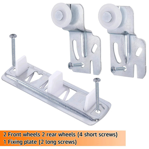 5 Pcs Sliding Closet Door Roller Kit with front and rear rollers, slide track, and screws for top-hung door hardware replacement.