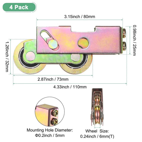 4 Pack Sliding Door Roller Kit With 1-1/4 Inch 32mm Steel Ball Bearing Wheels Adjustable Assembly for Sliding Doors