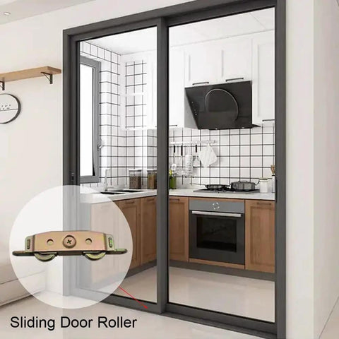 Close-up of Heavy Duty Sliding Patio Door Roller Assembly Replacement Kit With One And One Quarter Inch Steel Ball Wheel Bearings Side Adjustable 2 Pack for smooth door movement.