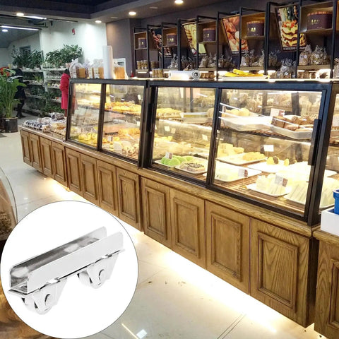 Sliding Door Roller Assembly With Nylon Wheel And Roller Stopper For Heavy Load Glass Showcases And Cabinet Doors Includes Floor Guide For Easy Installation And Smooth Low Noise Glide