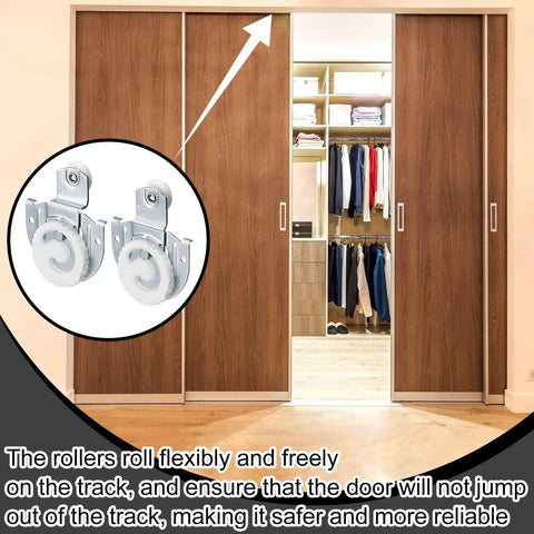 4 Piece Sliding Closet Door Hardware Rollers Wardrobe Cabinet Door Hangers Knob Adjustable Hooks with 8 Screws on wood doors