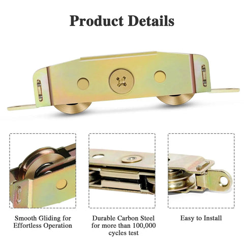 Replacement Sliding Door Rollers With One And One Quarter Inch Stainless Steel Wheels For Smooth Operation Compatible With Jeld Wen Milgard Marvin Peachtree And Caradco Doors Easy Adjustable Design 2 Pack, featuring a dual-wheel roller assembly made from durable carbon steel.