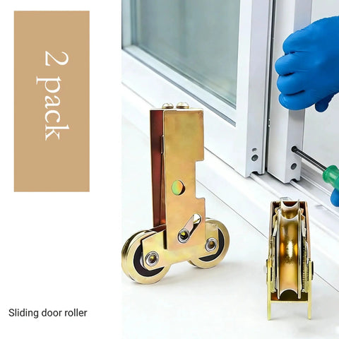 Sliding Door Rollers Replacement Kit One And One Quarter Inch Tandem Roller Set For Patio And Shower Doors, 265 LB Capacity, Two Pack With Steel Ball Bearings shown installed and standalone