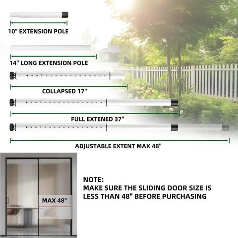 Adjustable Inside Mount Sliding Door Security Bar Fits 17.7 To 50.5 Inches, extending stages, white metal bar in garden view
