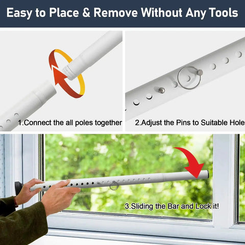 Adjustable Sliding Door Security Bar 18-50 Inches Locking Window And Patio Door Reinforcement, installation guide