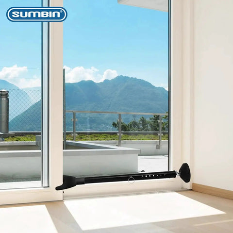 Two Pack Sliding Door Security Bar, Adjustable From Seventeen Point Five To Fifty Inches, Heavy Duty Inside Mount Security Bar shown installed on a sliding glass door.