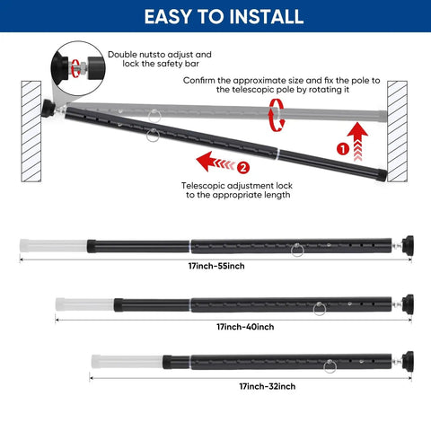 Sliding Door Security Bar Adjustable From 17 To 55 Inches With Rubber Tips Heavy Duty Window Lock Bar For Home Security Ideal For Apartments And Travel 2 Pack Black Durable Alloy Construction For Enhanced Security Easy Install installation guide with adjustable lengths.