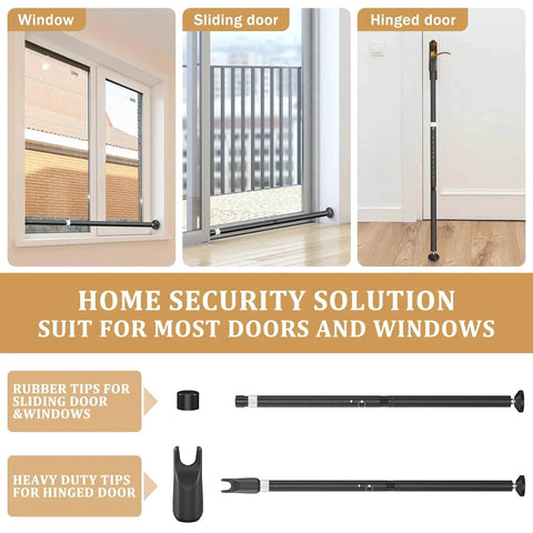 Sliding Door Security Bar and 2-in-1 Sliding Glass Door Stoppers Security for Patio, Home, Hotel Door Stick Security in use