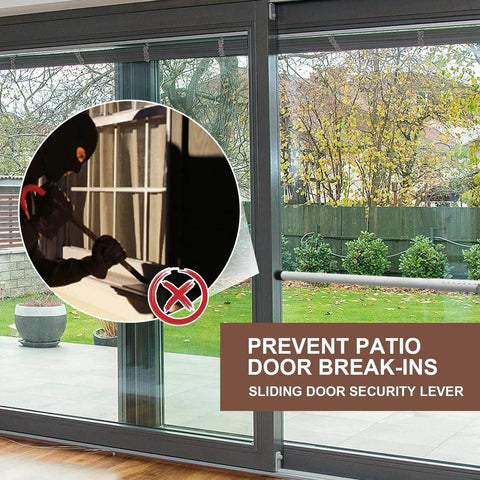 Sliding Door Security Bar，17-50 inch Adjustable Patio Door Security bar with Rubber Tips seen installed on a glass door