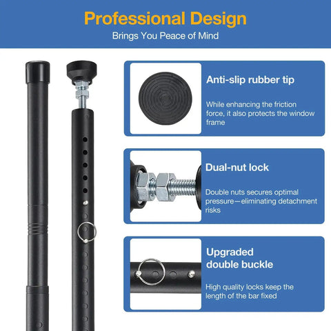Sliding Door Security Bar 18 To 50 Inches Adjustable Window Security Bar With Rubber Tips Heavy Duty Door Jammer Close-Up