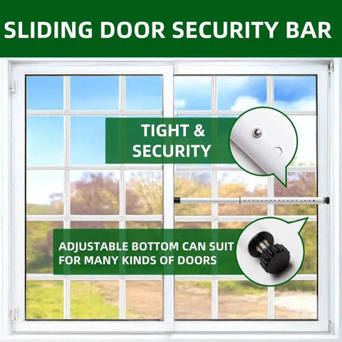 Adjustable Inside Mount Sliding Door Security Bar Fits 17.7 To 50.5 Inches, installed on glass door