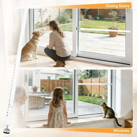 Heavy Duty Adjustable Sliding Door Security Bar For Home And Travel Anti Pry Door Stopper installed on patio doors.