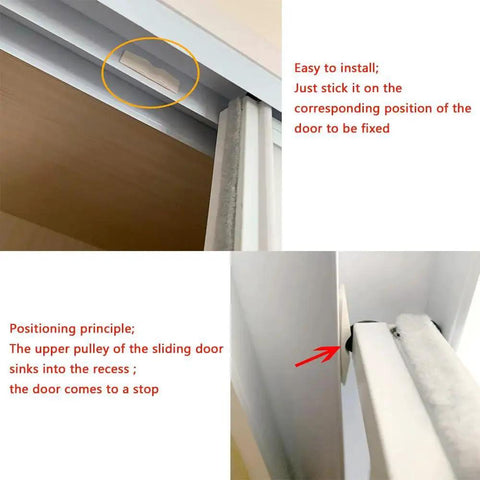 Close-up of installed 10 Pack Sliding Door Stopper Concave Locator Stick On Positioner Anti Collision Buffer Adapter on track