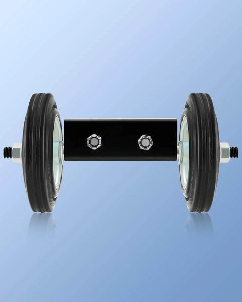 6" Heavy Duty Sliding Gate Wheel for Metal Tube, double wheels, side view, zinc-plated bracket, 600 lb capacity chain link fence use.