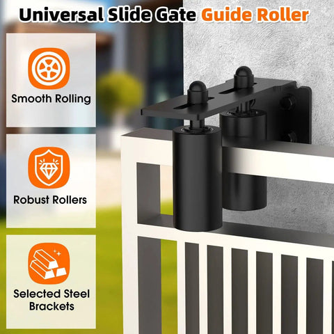 Heavy Duty Sliding Gate Guide Roller Hardware Kit With 4 Inch Black Nylon Wheels And Steel L Bracket, Adjustable Sliding Gate Roller Installed