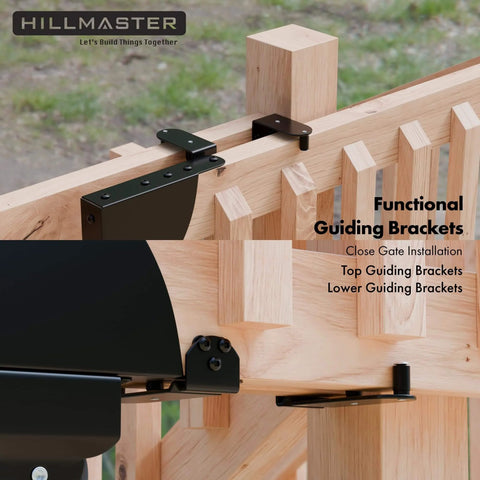 Sliding Gate Kit with Wheel Heavy Duty Fence Gate Frame Hardware for Wooden Deck Gates installed with guiding brackets