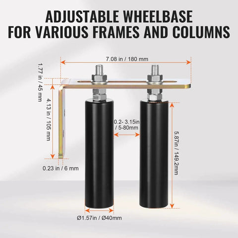 Sliding Gate Kit 6 Inch Gate Hardware With L Bracket Universal Adjustable Gate Rollers showcasing adjustable dimensions.