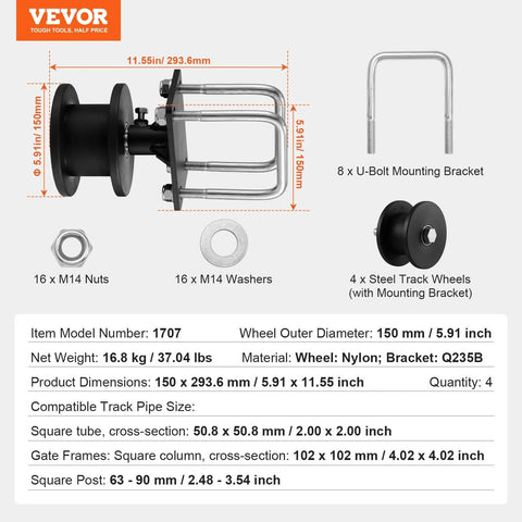 Sliding Gate Kit Rolling Gate Hardware with H Shaped Wheel Groove for Cantilever Sliding Gates and Rolling Doors