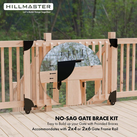 Sliding Gate Kit with Wheel Heavy Duty Fence Gate Frame Hardware installed on wooden deck gate with no sag corner brace and wheel