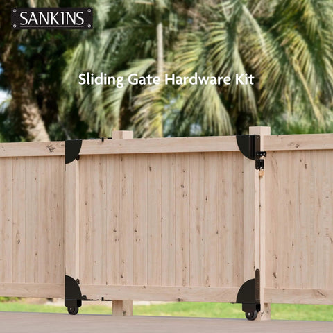 Heavy Duty Sliding Gate Kit Adjustable Hardware for Wood Fence with Anti Sag Corner Brace, Gate Latch, and Sliding Wheels