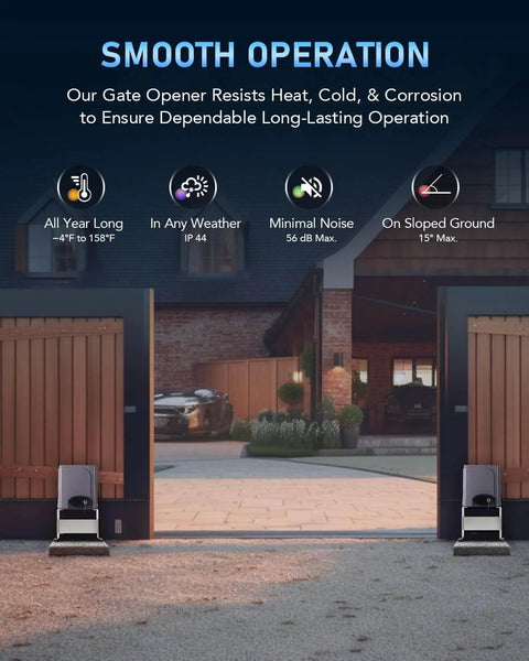 1400lb Sliding Gate Opener Hardware Security System Kit for Automatic Driveway Sliding Gates with open wooden gates