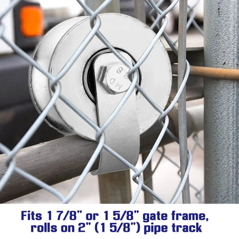 2 Pack Sliding Gate Rollers For Chain Link Gates, Rear Pipe Track Wheels Compatible With One And Seven Eighths Inch Gate Frame