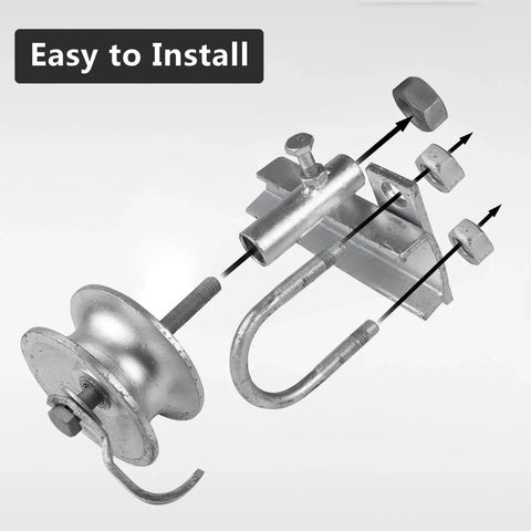 Five Inch Sliding Gate Rollers Two Pack For Chain Link Gates, Compatible With Two Inch Gate Frame And One And Five Eighths Inch Track Pipe, Galvanized Steel Wheel Hardware For Durable, Rust Resistant Gate Operation, Easy to Install