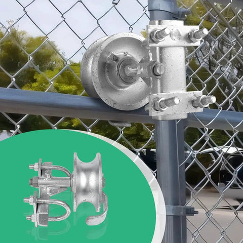 Sliding Gate Rollers Set With Five Inch Wheels For Two Inch Gate Frames And One And Five Eighths Inch Track Pipe Heavy Duty Malleable Iron Gate Hardware