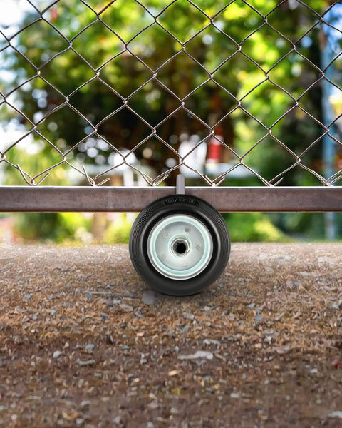 6" Heavy Duty Sliding Gate Wheel for Metal Tube Gate, 600 lb Capacity Chain Link Fence Gate Wheel installed on a gate