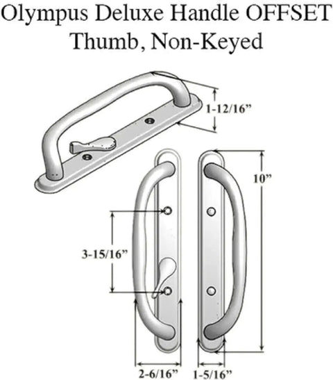 10 Inch Sliding Patio Glass Door Offset White Pull Handle Set Replacement Non Keyed Fits 3 15/16 Inches Hole Spacing