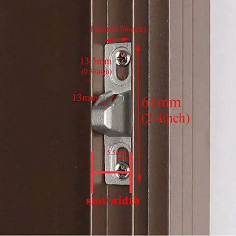 Sliding Glass Door Lock 2.4 By 0.65 By 0.76 Inch With Mounting Screws Silver Latch Replacement For All Patio Doors close-up view