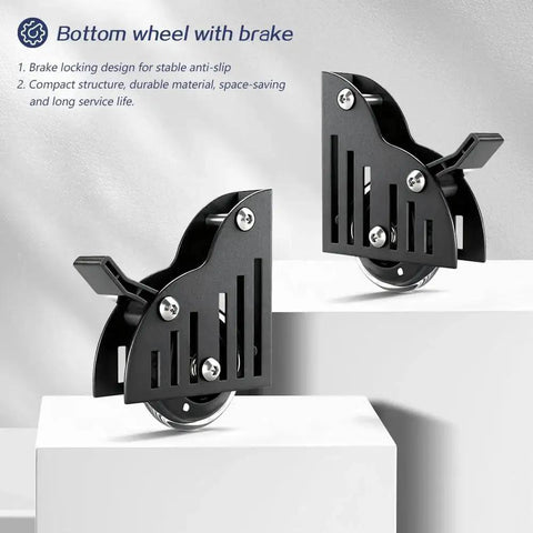 Black braking casters from 12 Foot Sliding Library Ladder Hardware Kit For Black Retractable Rolling Ladder With Braking Casters Adjustable Upright Position Max Load 300 Pounds No Ladder Included All In One Kit For Easy Weekend Installation.