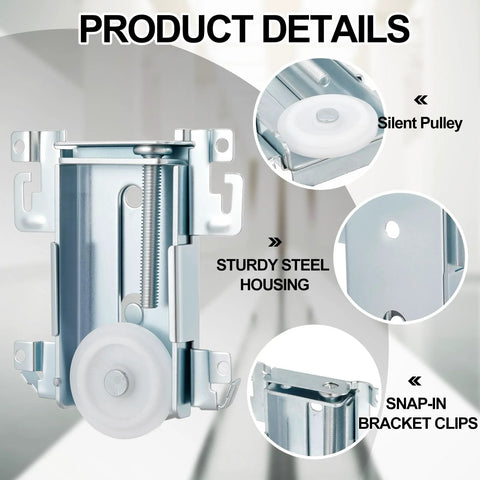 Four Pack Sliding Mirror Closet Door Rollers Steel-Framed Bottom Mount Replacement with sturdy steel housing and snap-in bracket clips.