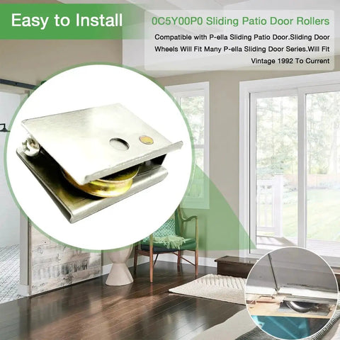 0C5Y00P0 Sliding Patio Door Rollers Compatible With Pella Sliding Glass Doors One And A Half Inch Steel Ball Bearing Wheels