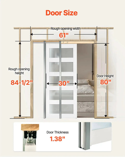 Sliding Pocket Door 30 X 80 With 5 Lite Frosted Glass And Hardware Kit Solid Wood And MDF Slab Hidden Mount Design