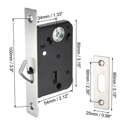Invisible Recessed Pocket Door Lock With Hidden Handle And Keys, Ideal For Sliding Barn Wood Doors, Silver Finish, 160x44 mm