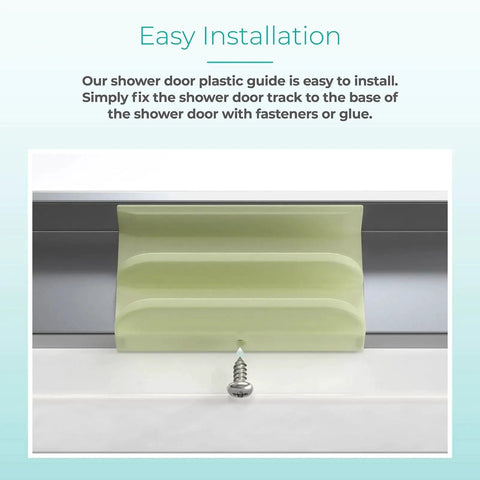 Sliding Shower Door Bottom Guide With Half Inch Channel For Top Hung Tub Enclosure Doors, Glass Shower Door Track Guide, Replacement Parts For Glass Thickness Up To Seven Sixteenths Inch, Durable Hardware, easy installation view showing plastic guide with fastener