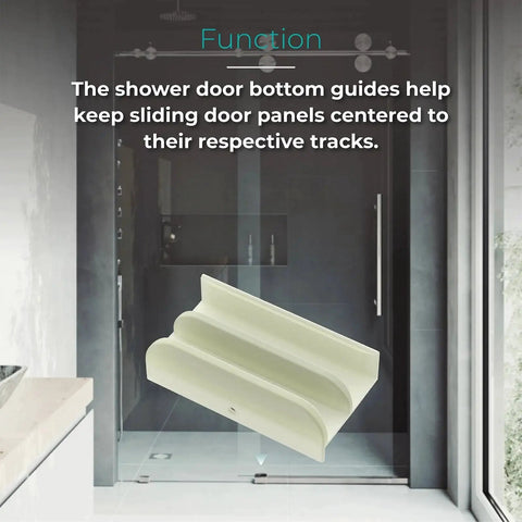 Sliding Shower Door Bottom Guide with Half Inch Channel for Top Hung Tub Enclosure Doors in bathroom setting.