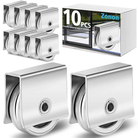 10 Pcs Sliding Window Rollers Assembly with 9/16 inch metal wheels for cabinets, display cases, durable stamped metal shell