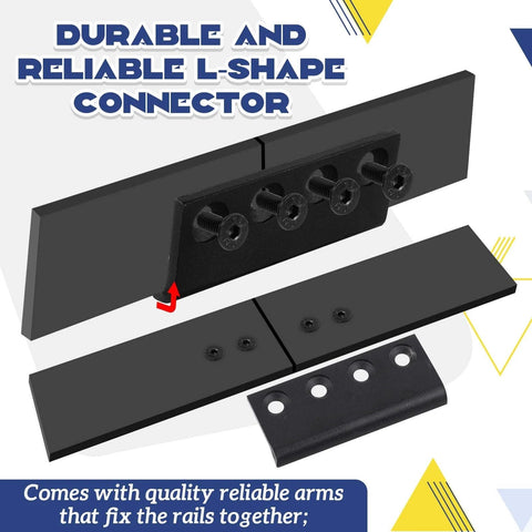 2 Set Sliding Barn Door Track Connector L-Shaped Rail Adaptor with screws and nuts black for universal flat tracks two-way sliding doors
