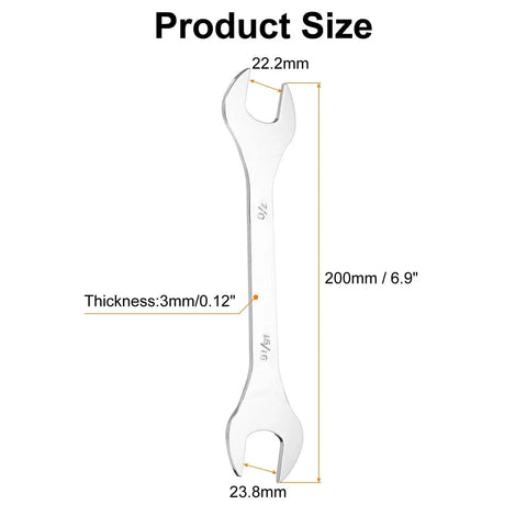 Ultra Slim SAE Open End Wrenches Dual Openings 7/8 by 15/16 Inches, 200mm Length, size diagram and dimensions