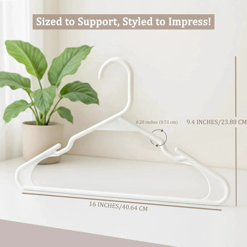 Space saving 50 pack slim plastic hangers provide durable, lightweight closet organization for apartments and dorm rooms.