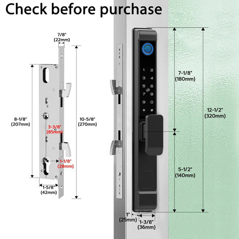 Slim Sliding Glass Door Lock 2885 Latch Waterproof Keyless Mortise Smart Lock With Hook For Door Thickness 22 To 110 Mm