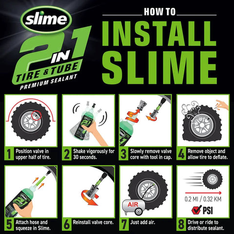 Step-by-step instructions to install Slime 10193 Tire and Tube Sealant Puncture Repair Sealant, 2-in-1, Premium, Eco-Friendly