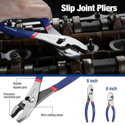 Slip joint pliers in use, 7-Piece Pliers Set With Groove Joint, Long Nose, Slip Joint, Linesman And Diagonal Pliers For DIY And Home Use.