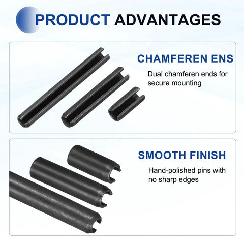 Slotted Split Roll Pins Set 25 Pieces Half Inch Diameter 12mm Length 35mm 65Mn Steel Beefy Spring Tension Dowel Pins with chamfered ends and smooth finish