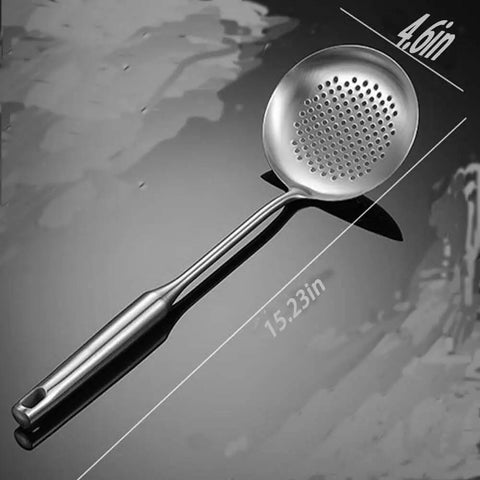 Slotted Skimmer Spoon With 304 Stainless Steel Build And Ergonomic Wooden Handle, Heat Resistant, Heavy Duty, Kitchen Strainer