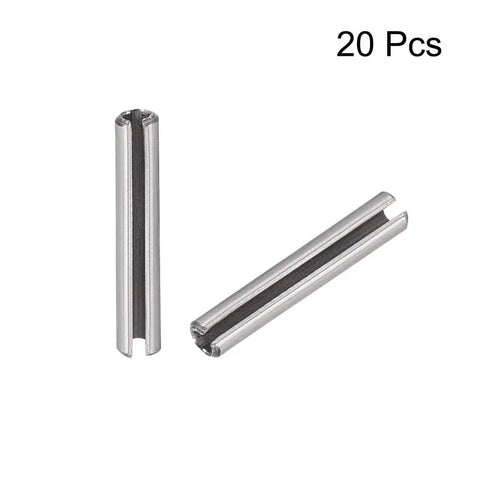 Slotted Spring Pin M1.5 X 10mm 304 Stainless Steel Plain Finish Pack Of 20, showing axial slotted design and chamfered ends