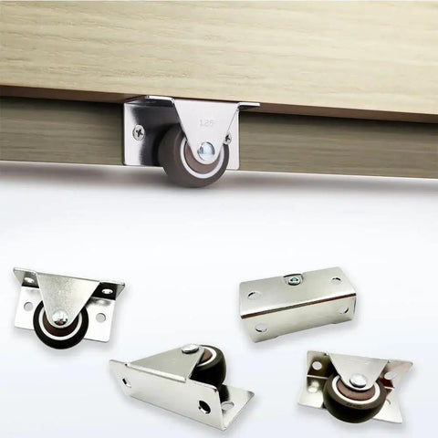 Small Low Profile 1-1/4 Inch Casters Wheels Set Of 4 For Light Duty Furniture And DIY Projects, side and bottom view