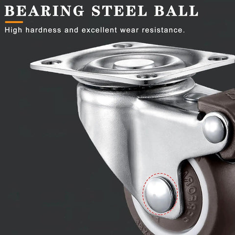 Close-up of Small Caster Wheels 1 Inch Low Profile 360 Degree Swivel Casters Set Of 4 For Furniture Workbench And Cart With 2 Brakes